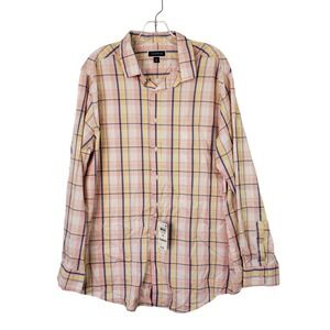 Club Room Mens XL Pink Plaid Long Sleeve‎ Tech Woven Button Up Shirt Office New